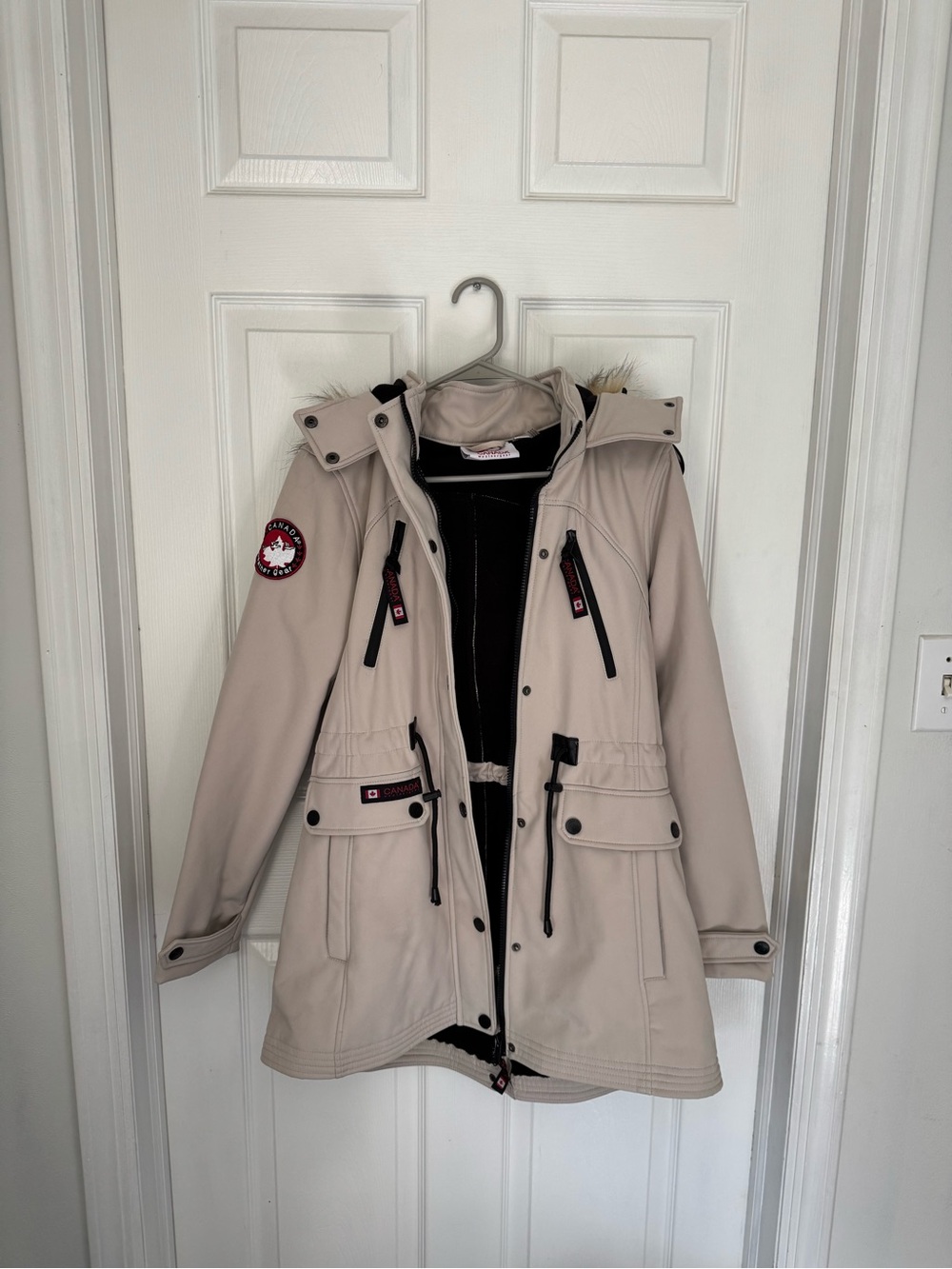 Women’s Cream Trench Coat with Faux Fur Hood